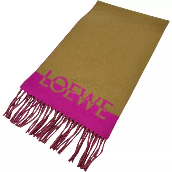 Authentic LOEWE Logo Muffler Scarf Brown Cashmere - Picture 13 of 15